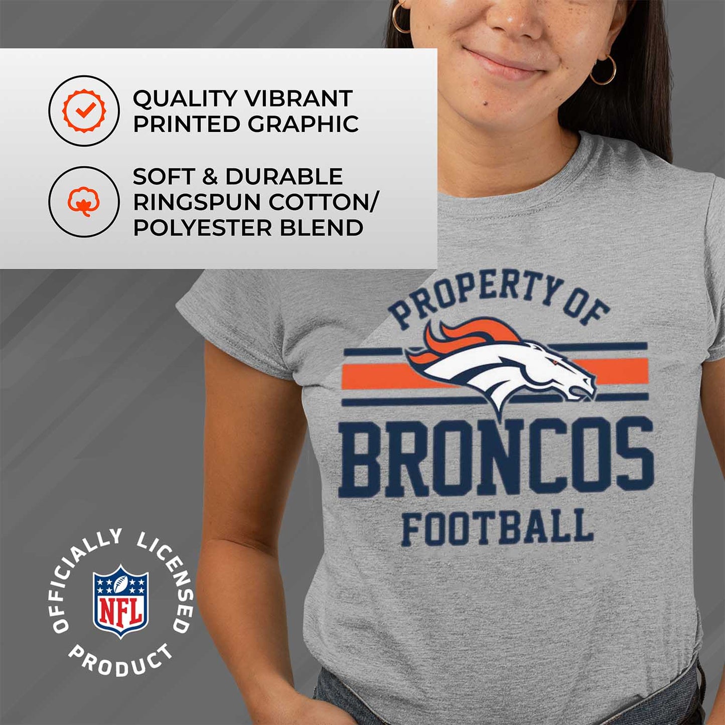 Denver Broncos NFL Womens Short Sleeve Property of Tshirt - Gray