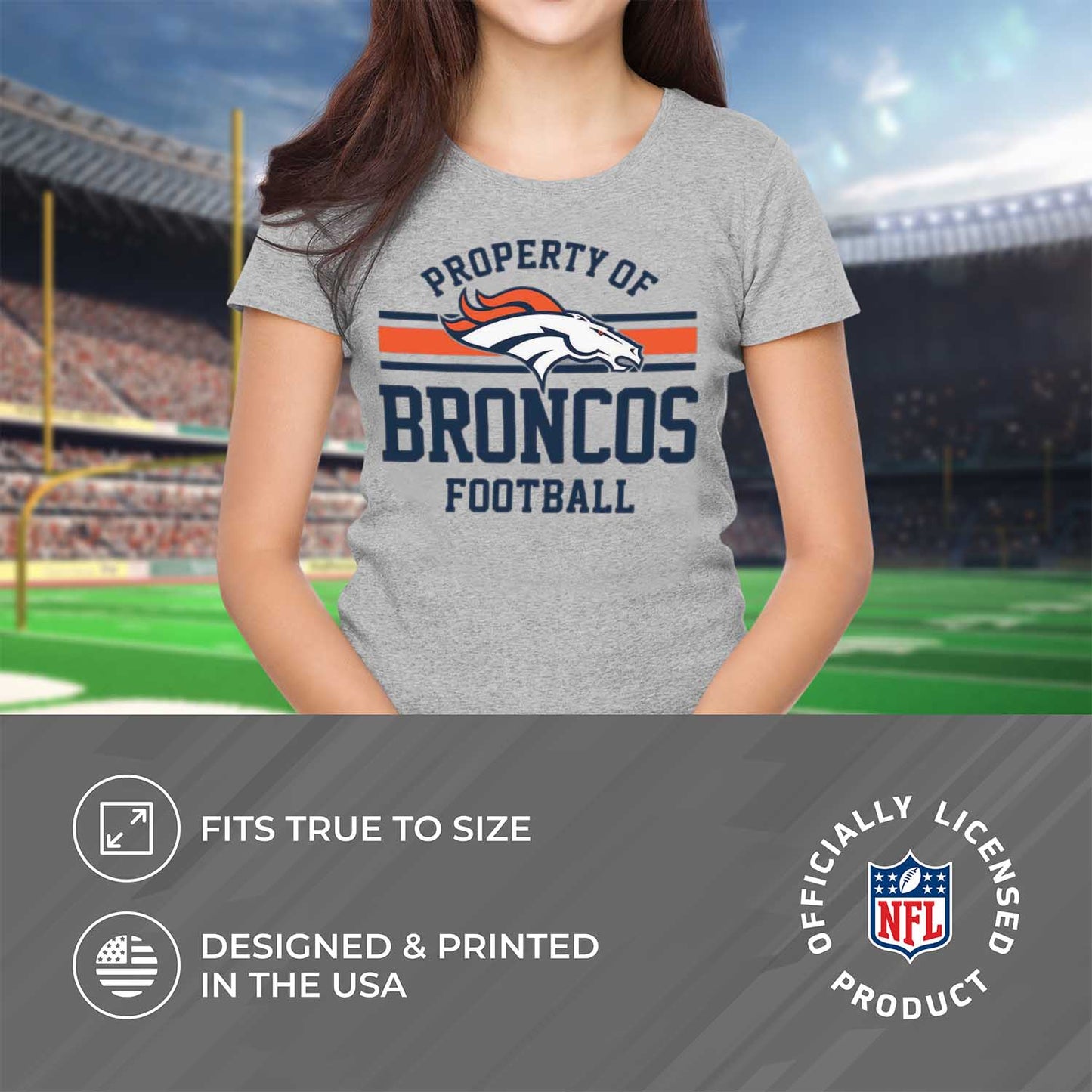 Denver Broncos NFL Womens Short Sleeve Property of Tshirt - Gray