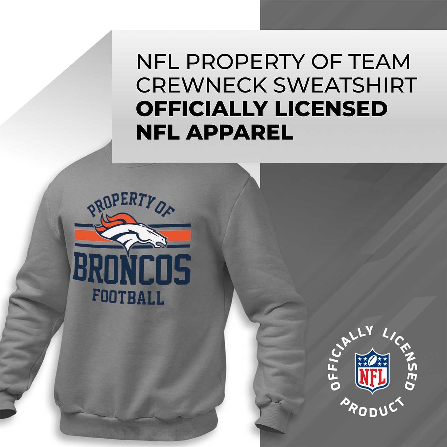 Denver Broncos NFL Adult Property Of Crewneck Fleece Sweatshirt - Sport Gray
