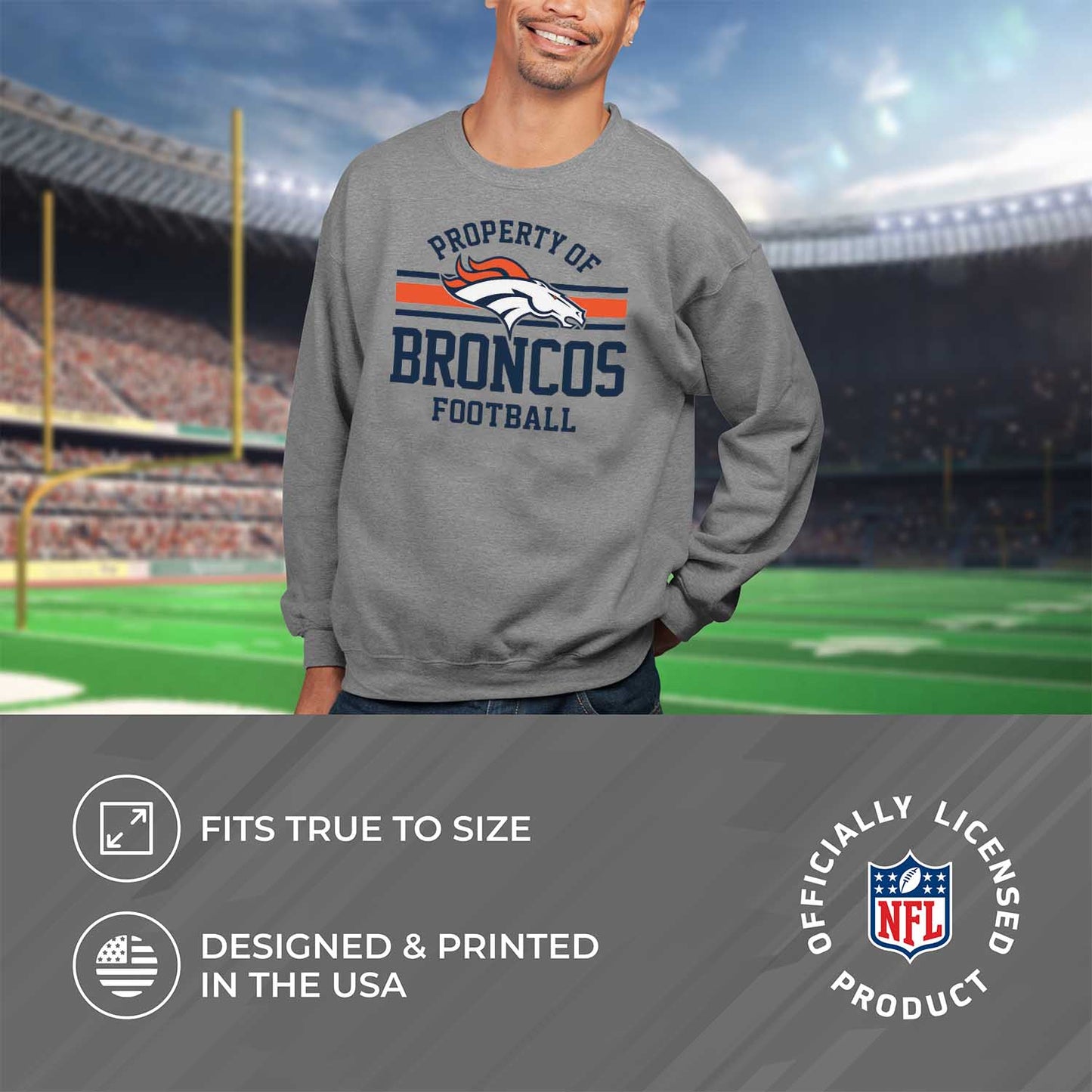 Denver Broncos NFL Adult Property Of Crewneck Fleece Sweatshirt - Sport Gray