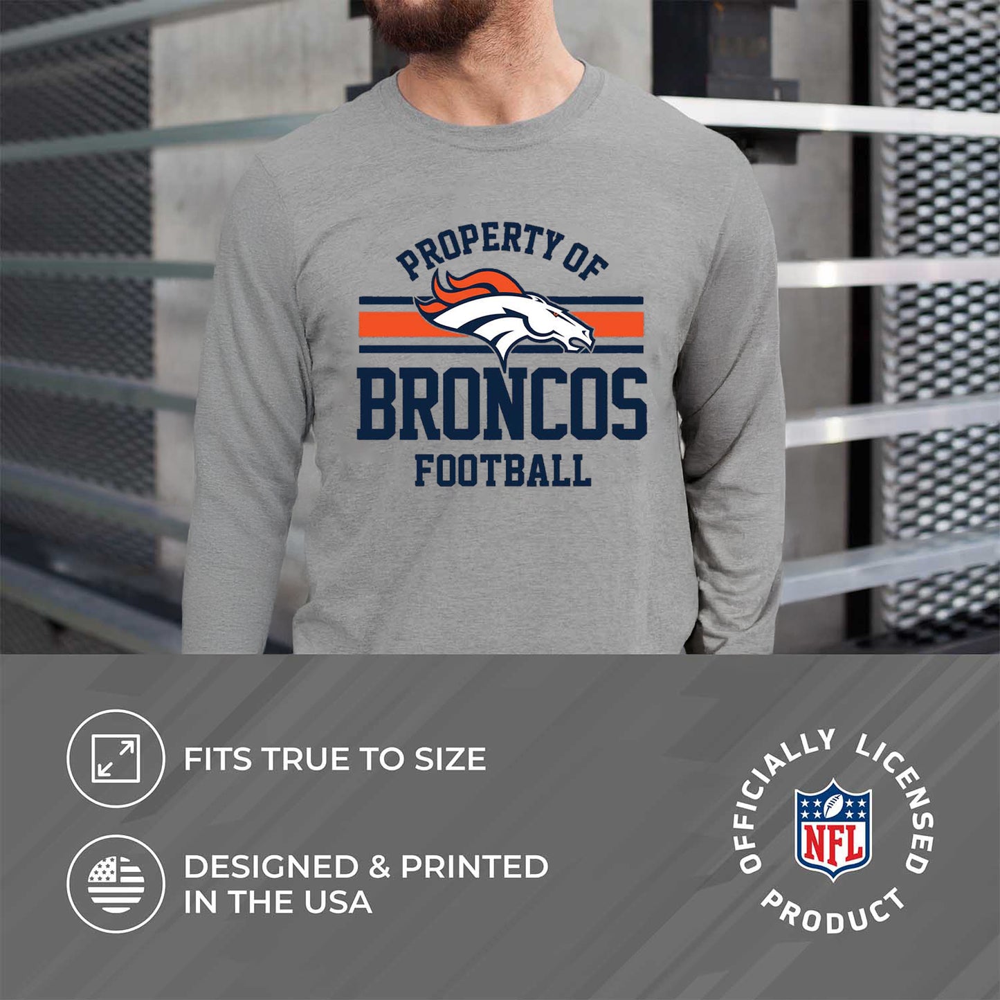 Denver Broncos NFL Adult Property Of Long SleeveT Shirt - Sport Gray