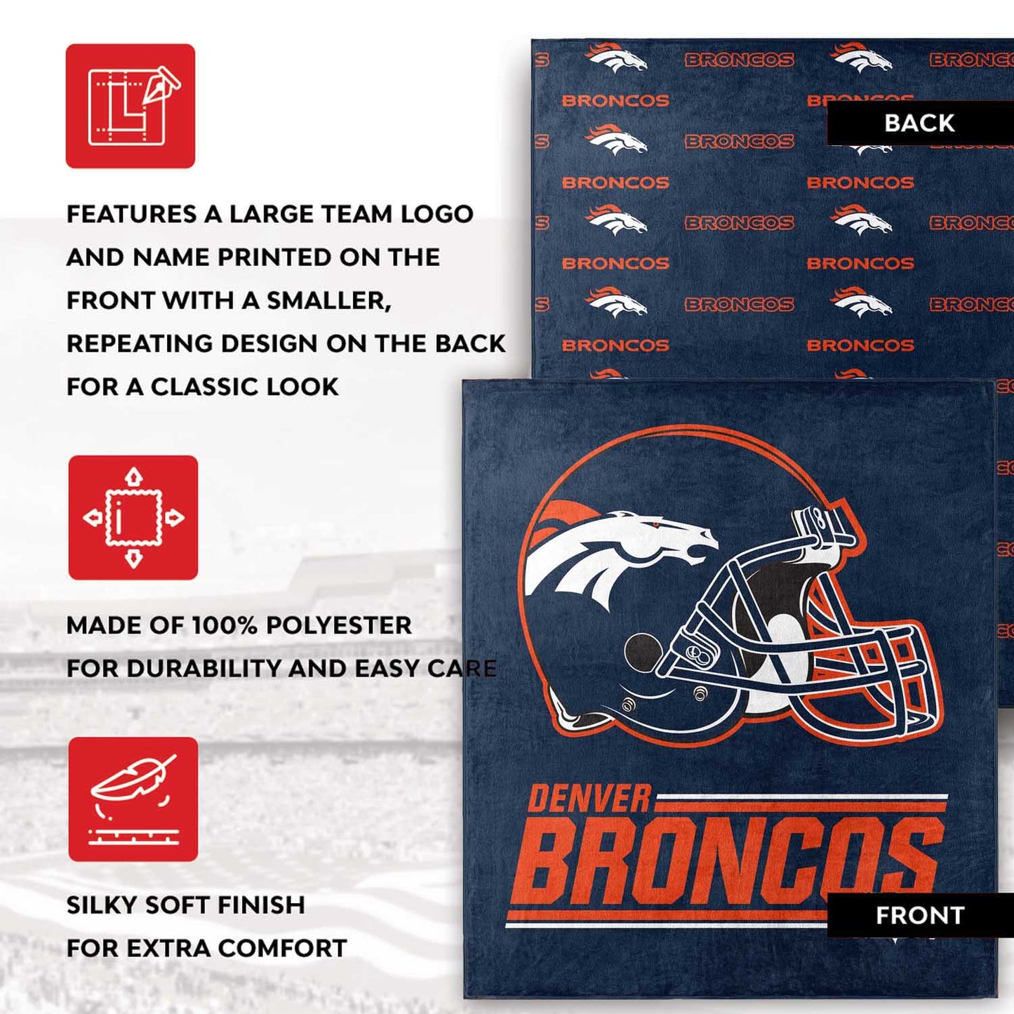 Denver Broncos NFL Double Sided Blanket - Navy