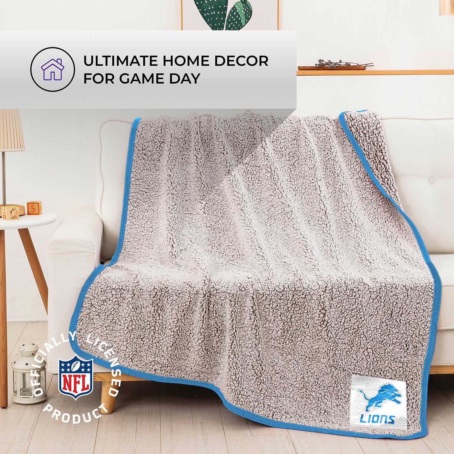 Detroit Lions NFL Silk Touch Sherpa Throw Blanket - Light Blue