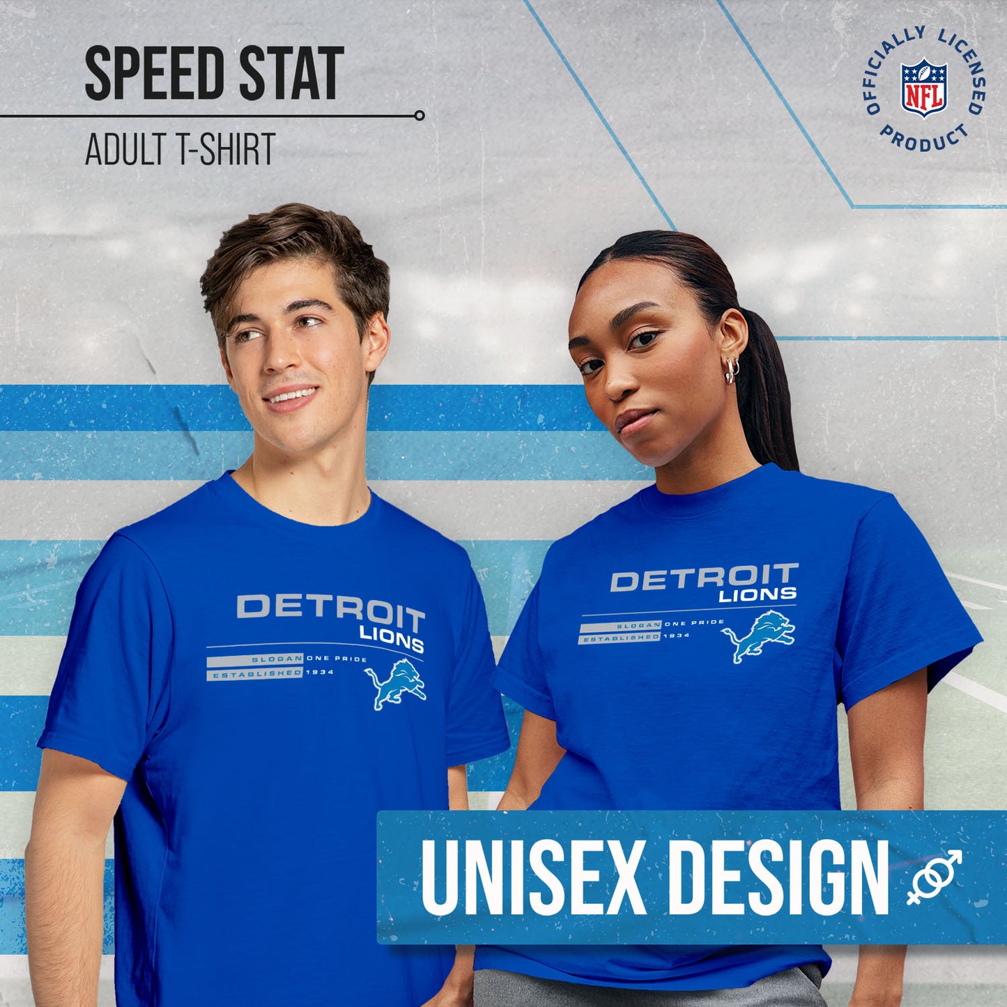 Detroit Lions Adult NFL Speed Stat Sheet T-Shirt - Royal