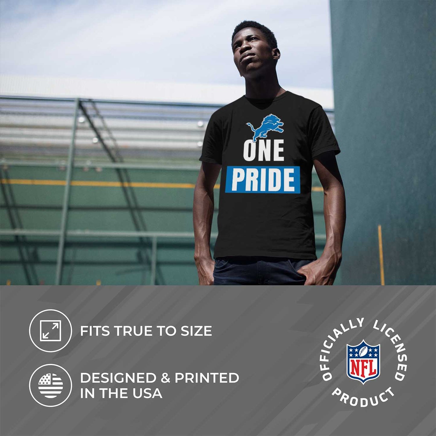 Detroit Lions NFL Adult Team Slogan Unisex T-Shirt - Black