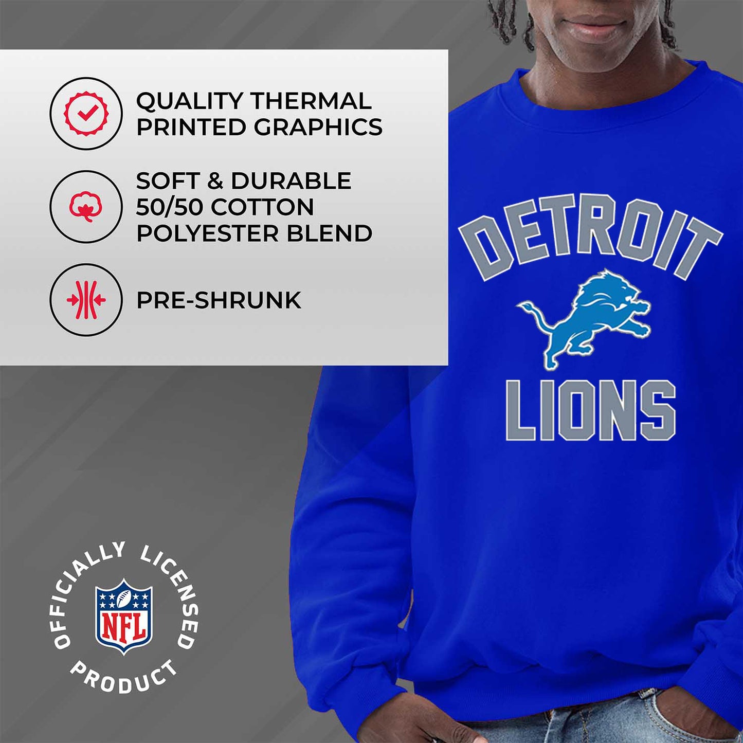 Detroit Lions NFL Gameday Adult Crewneck Sweatshirt - Royal