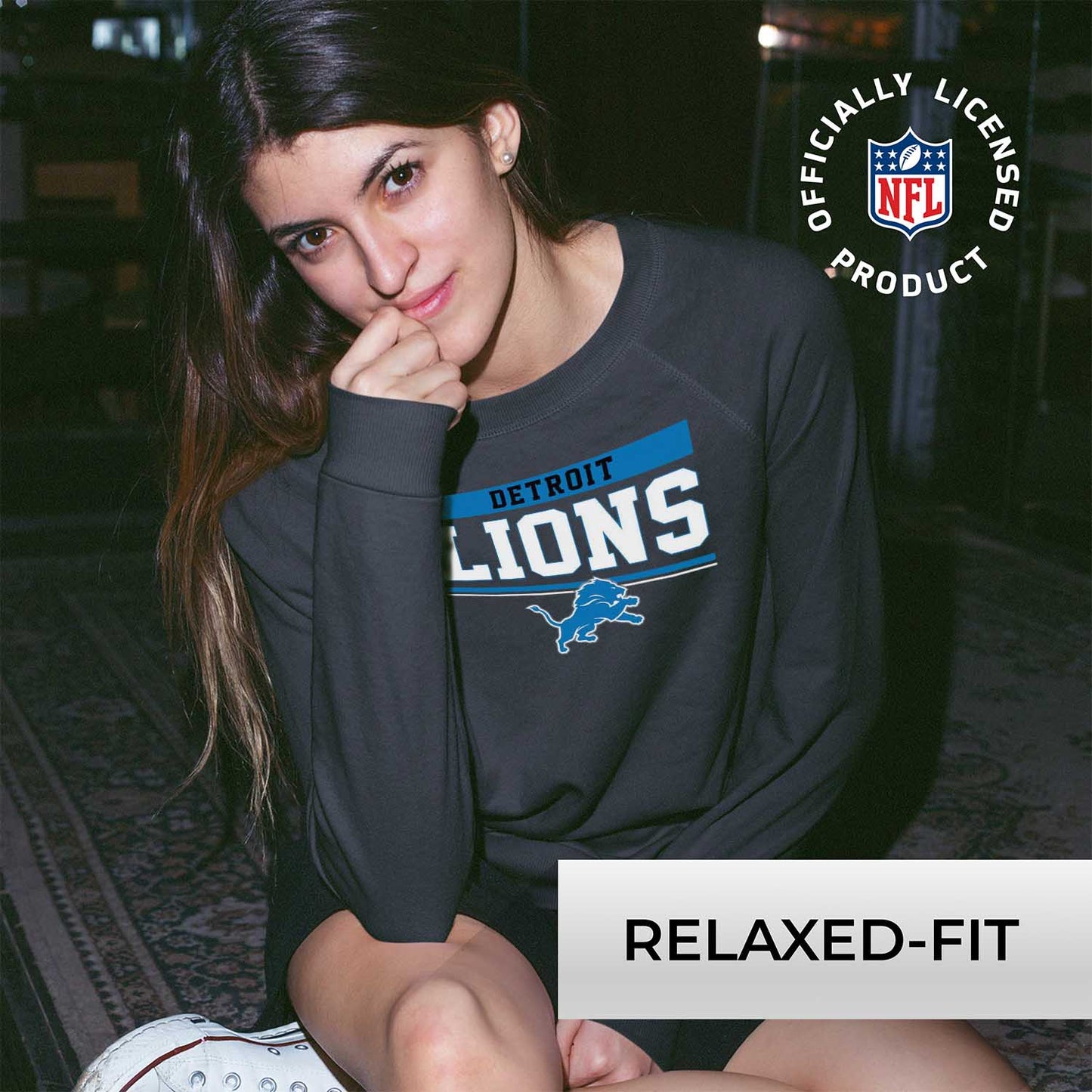 Detroit Lions NFL Womens Charcoal Crew Neck Football Apparel - Charcoal