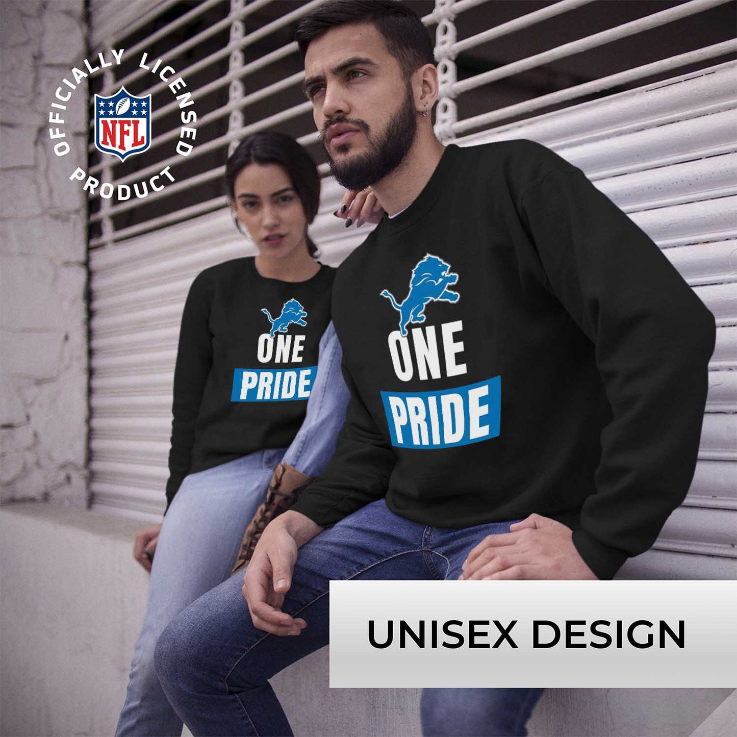 Detroit Lions NFL Adult Slogan Crewneck Sweatshirt - Black