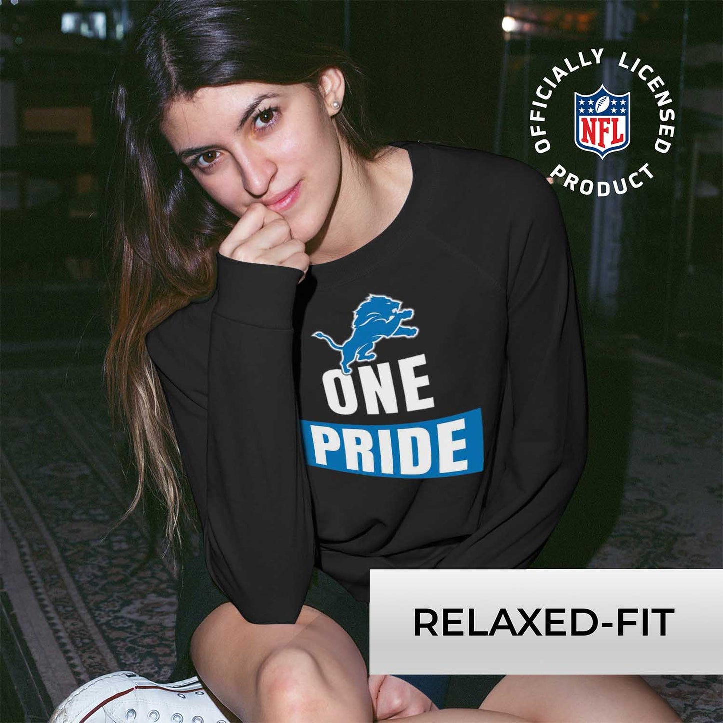 Detroit Lions NFL Womens Team Slogan Crew Neck - Black