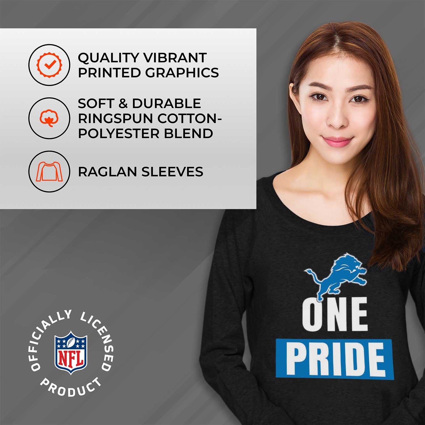 Detroit Lions NFL Womens Team Slogan Crew Neck - Black