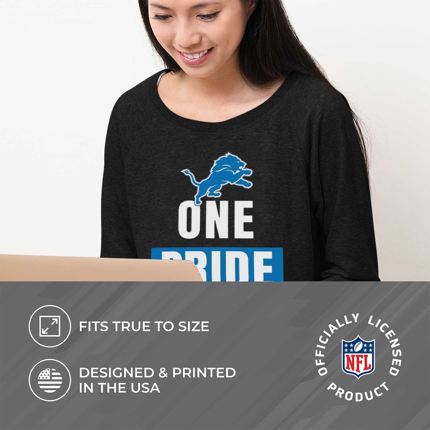 Detroit Lions NFL Womens Team Slogan Crew Neck - Black