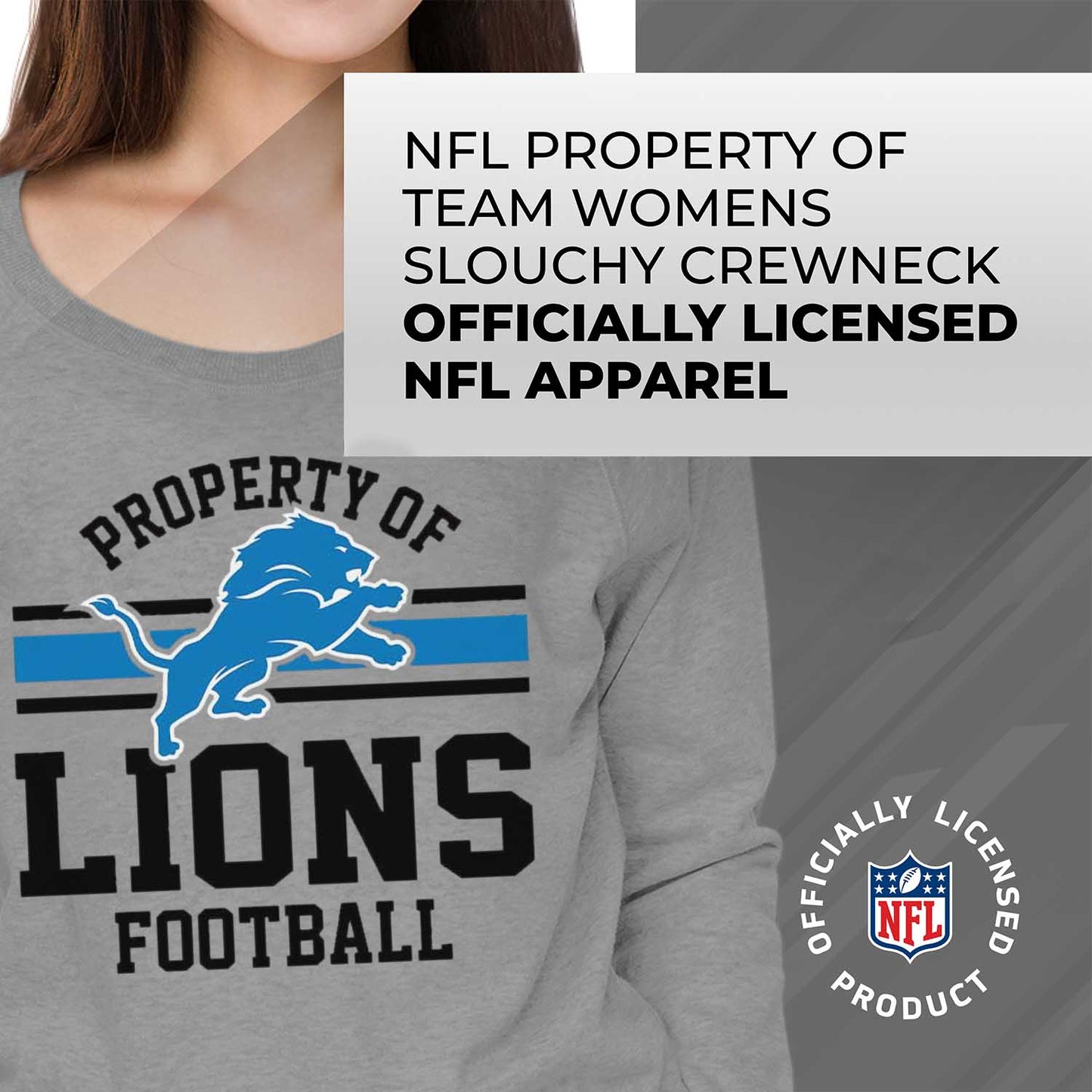 Detroit Lions NFL Womens Property of Lighweight Crew Neck - Sport Gray