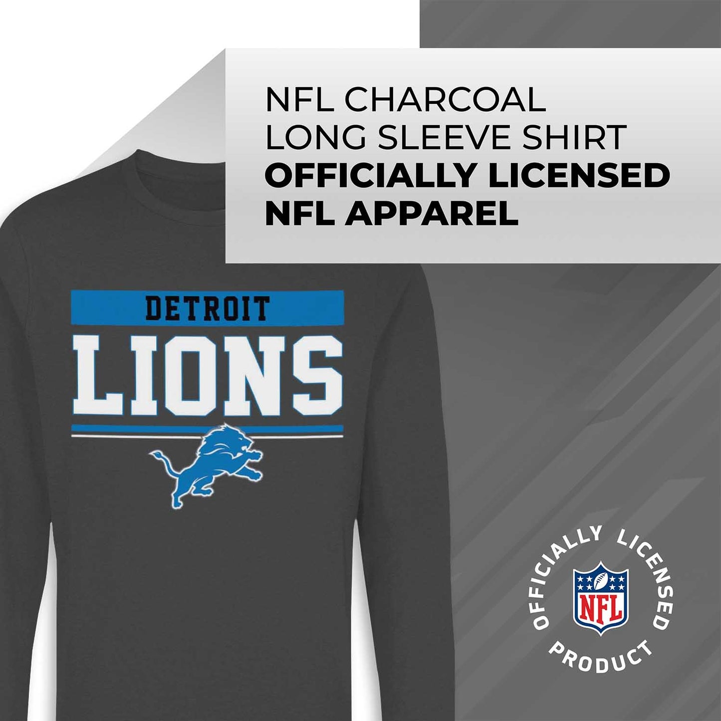 Detroit Lions NFL Adult Charcoal Long Sleeve T Shirt - Charcoal