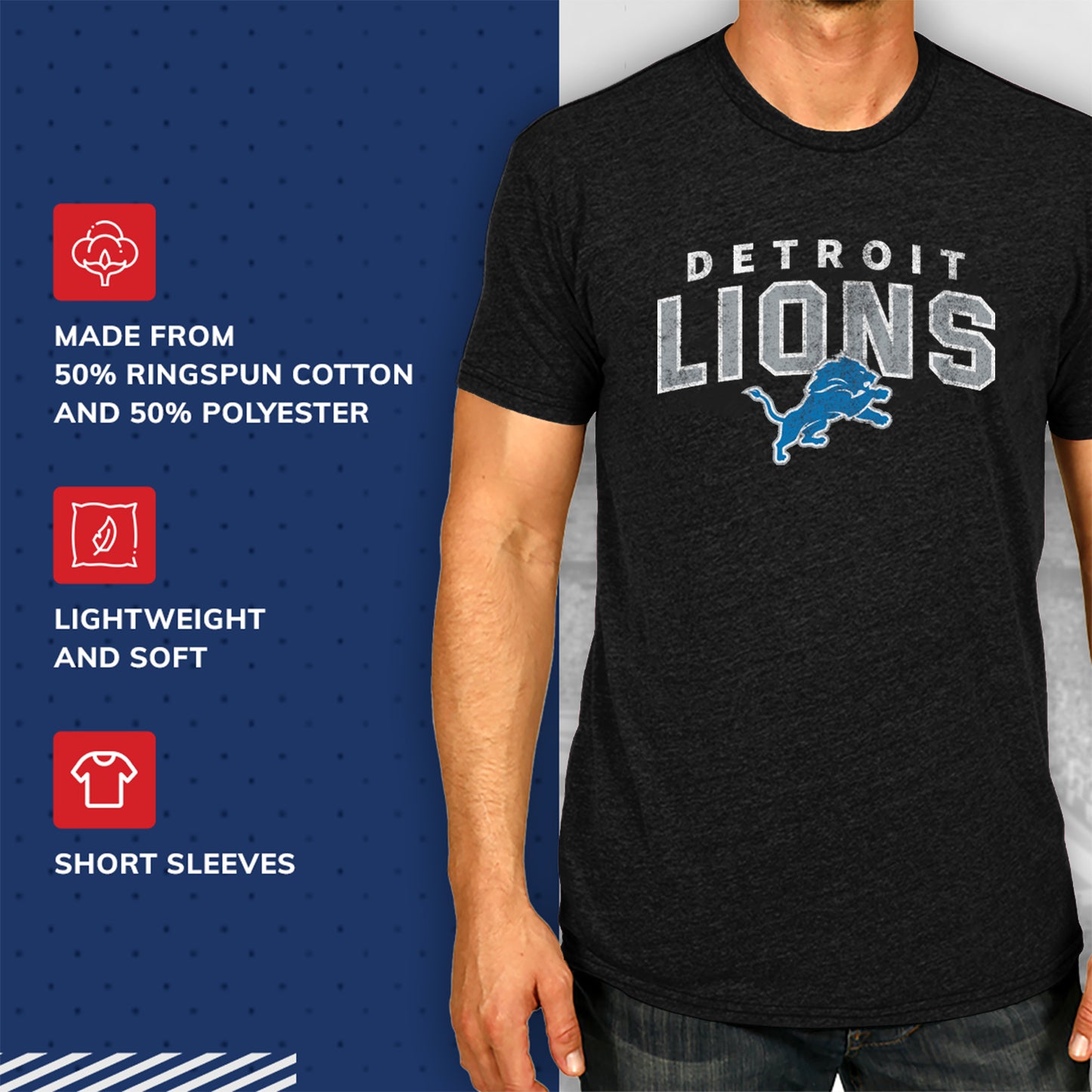 Detroit Lions NFL Starting Fresh Short Sleeve Heather T-Shirt - Black
