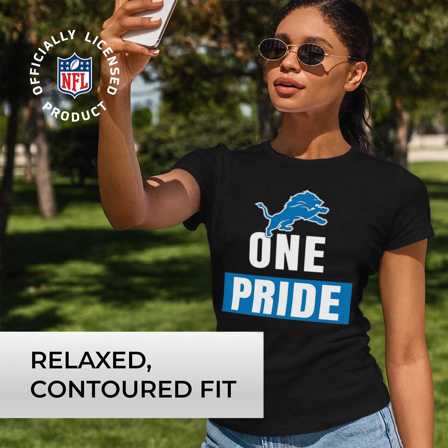 Detroit Lions NFL Womens Plus Size Team Slogan Short Sleeve T-Shirt - Black