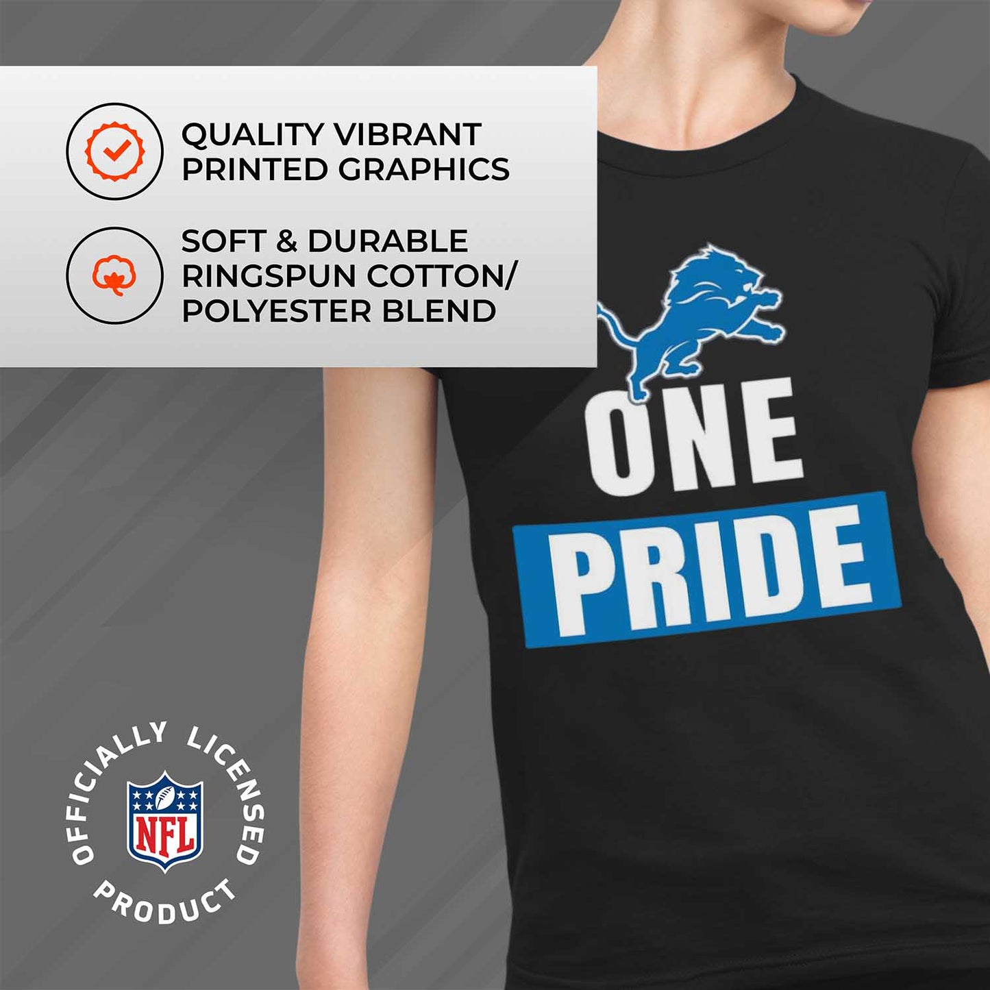 Detroit Lions NFL Womens Plus Size Team Slogan Short Sleeve T-Shirt - Black
