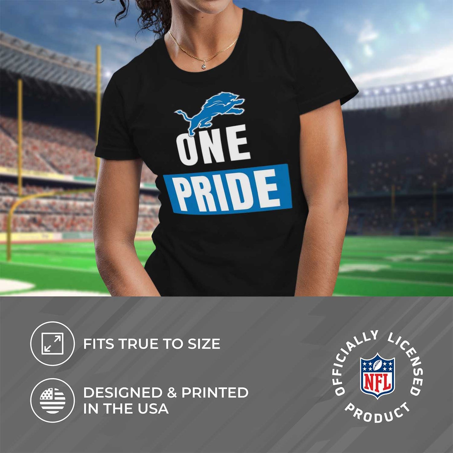 Detroit Lions NFL Womens Plus Size Team Slogan Short Sleeve T-Shirt - Black