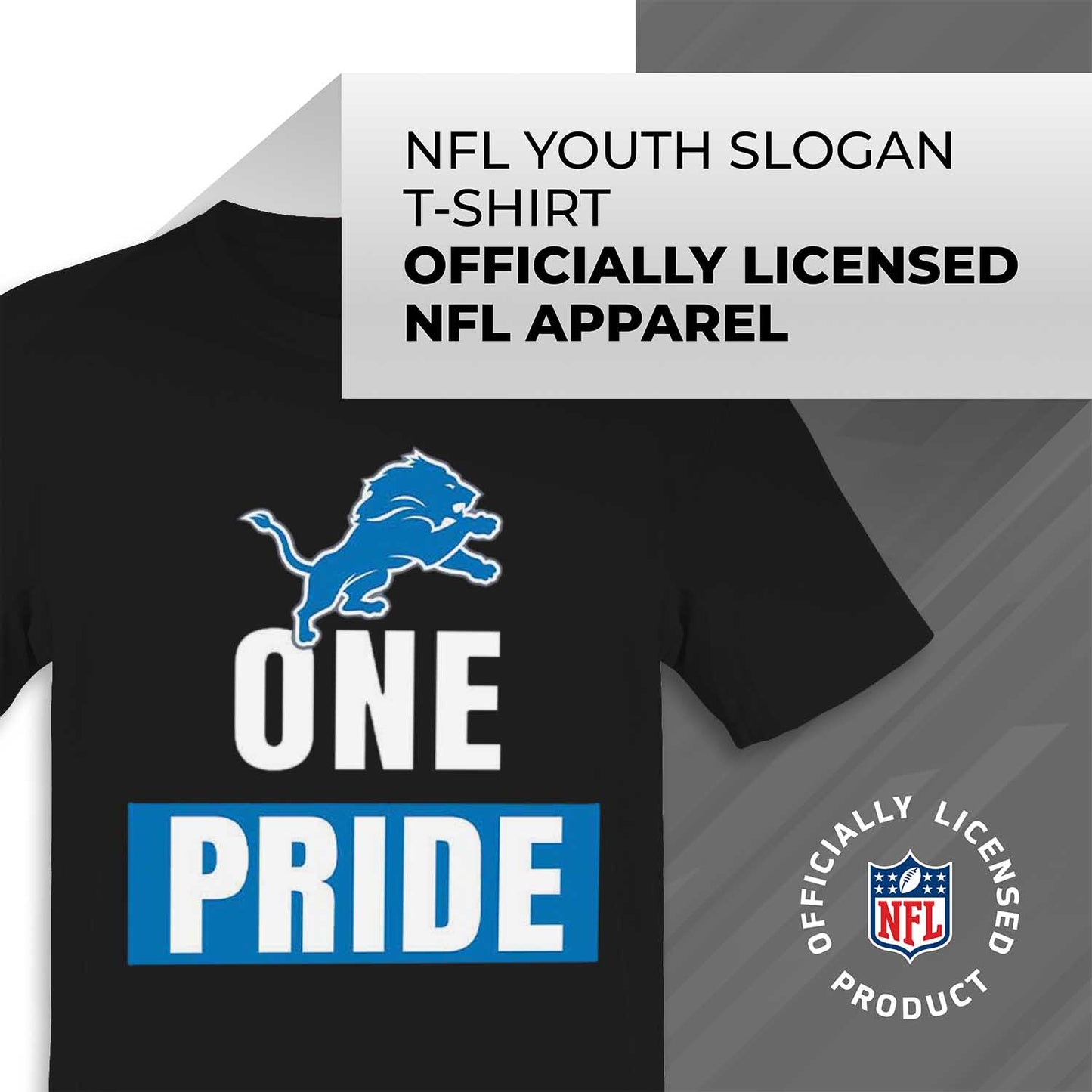 Detroit Lions NFL Youth Team Slogan Short Sleeve Lightweight T Shirt - Black