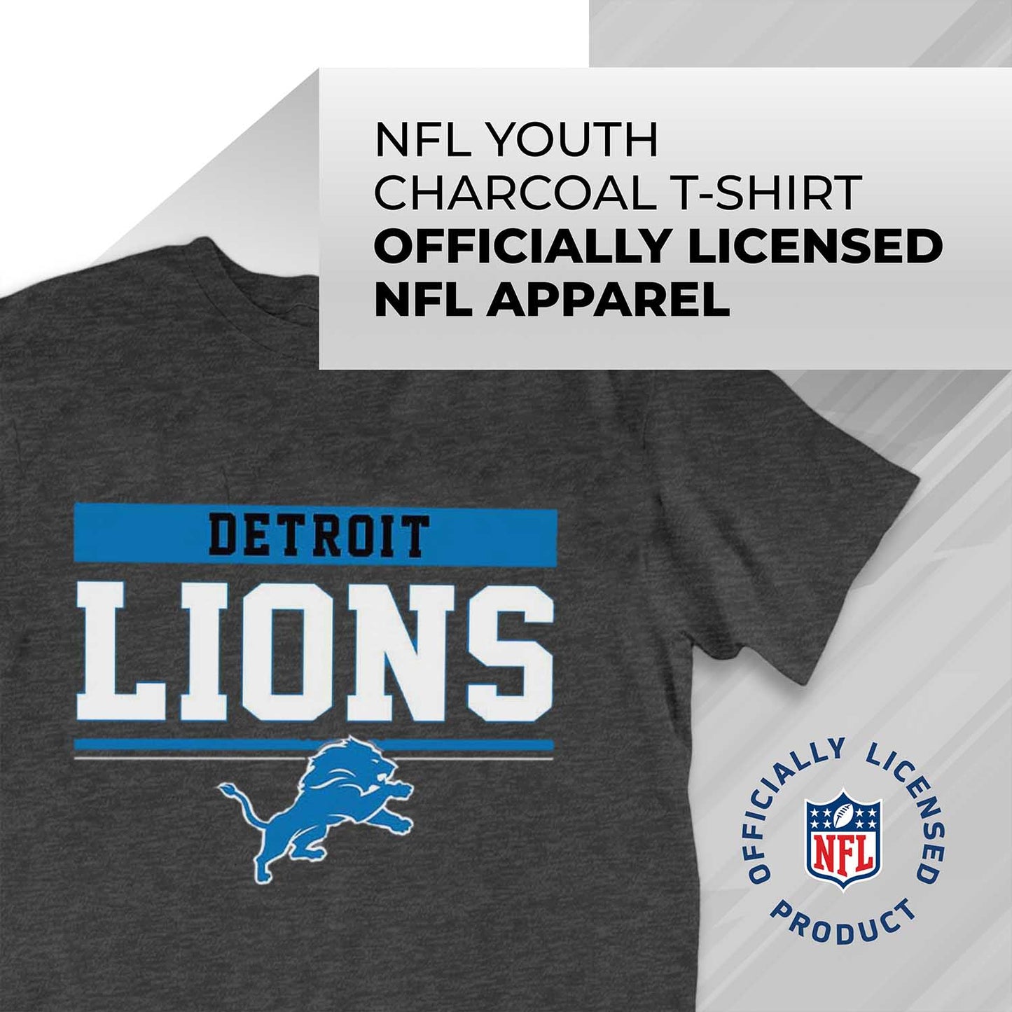 Detroit Lions NFL Youth Short Sleeve Charcoal T Shirt - Charcoal