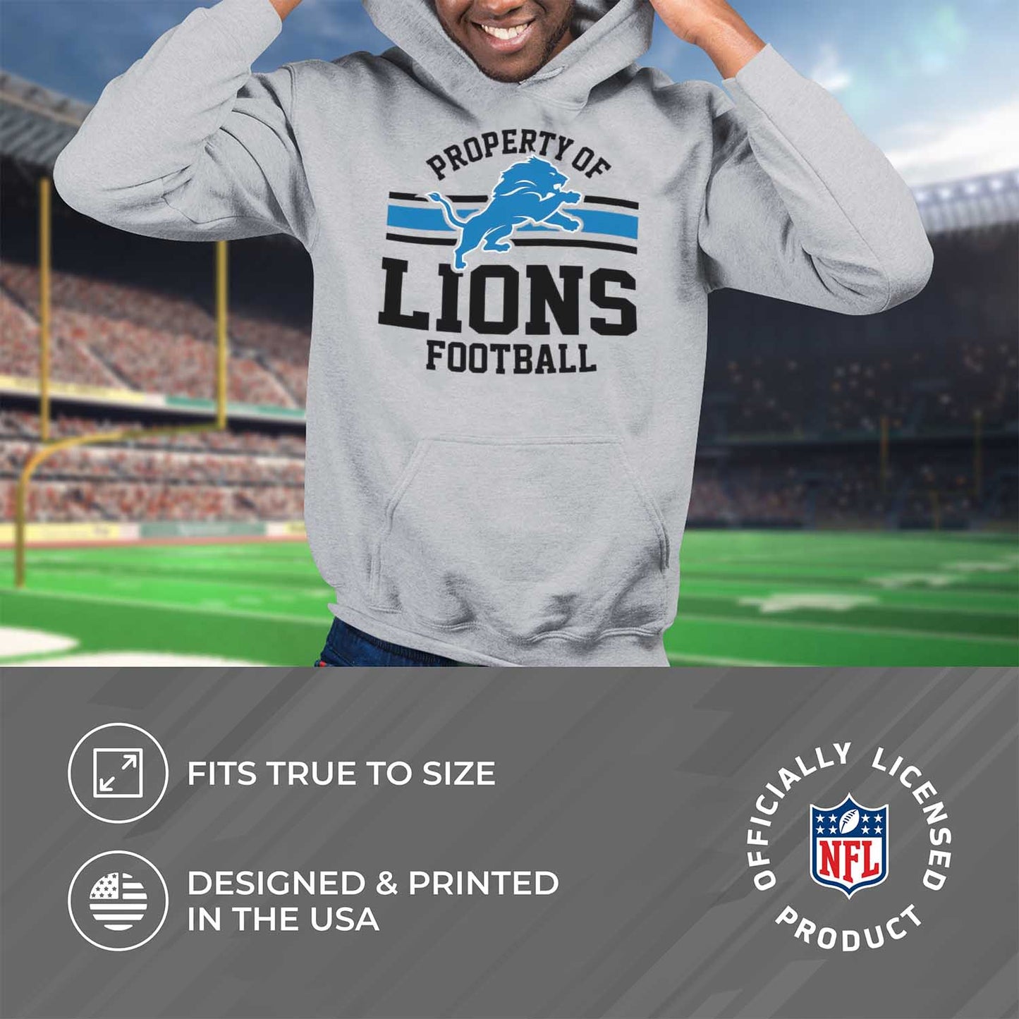 Detroit Lions NFL Adult Property Of Hooded Sweatshirt - Sport Gray