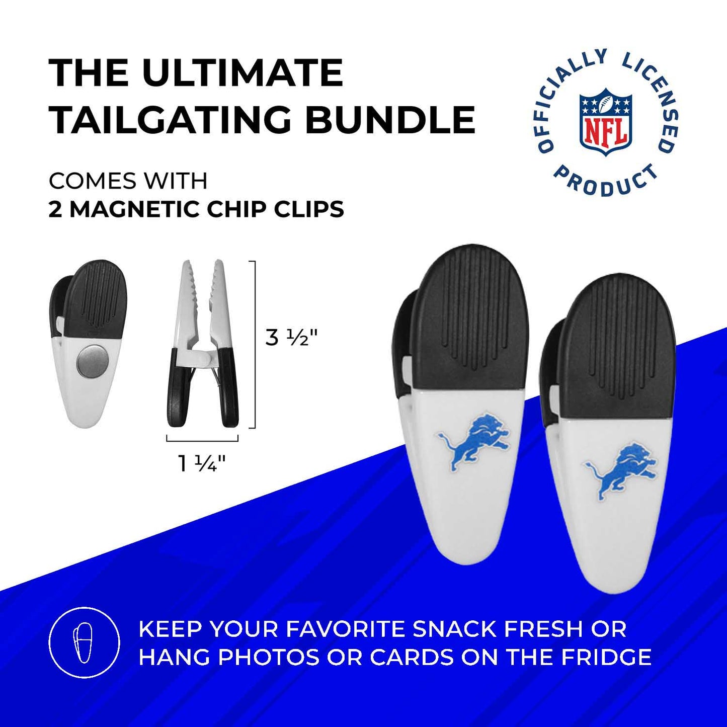 Detroit Lions NFL Two Piece Grilling Tools Set with 2 Magnet Chip Clips - Chrome