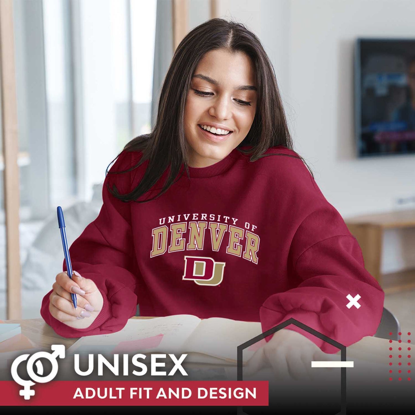 Denver Pioneers Adult Arch & Logo Soft Style Gameday Crewneck Sweatshirt - Maroon