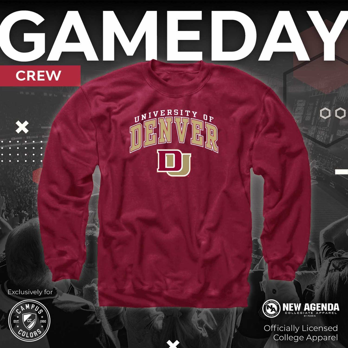 Denver Pioneers Adult Arch & Logo Soft Style Gameday Crewneck Sweatshirt - Maroon