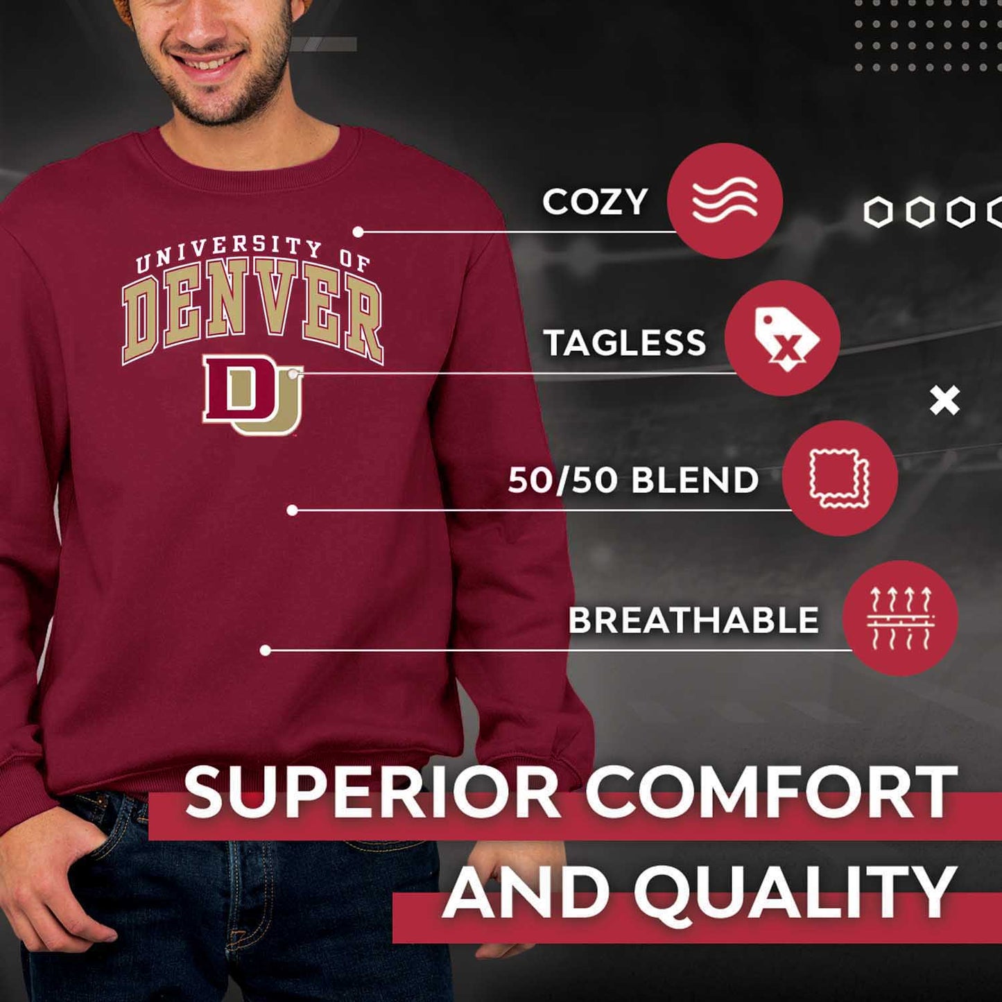 Denver Pioneers Adult Arch & Logo Soft Style Gameday Crewneck Sweatshirt - Maroon