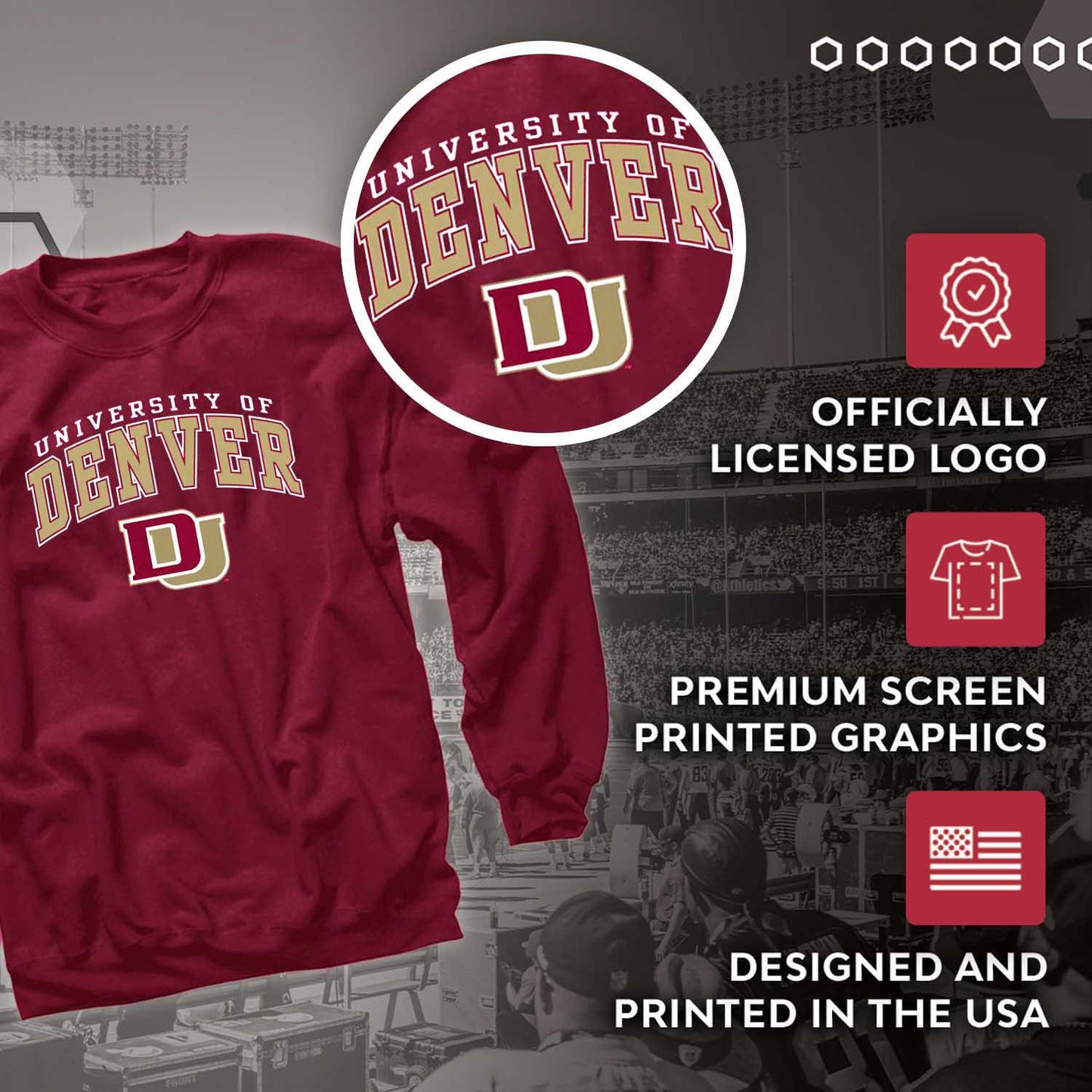 Denver Pioneers Adult Arch & Logo Soft Style Gameday Crewneck Sweatshirt - Maroon
