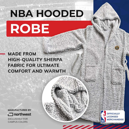 Denver Nuggets NBA Adult Plush Hooded Robe with Pockets - Gray