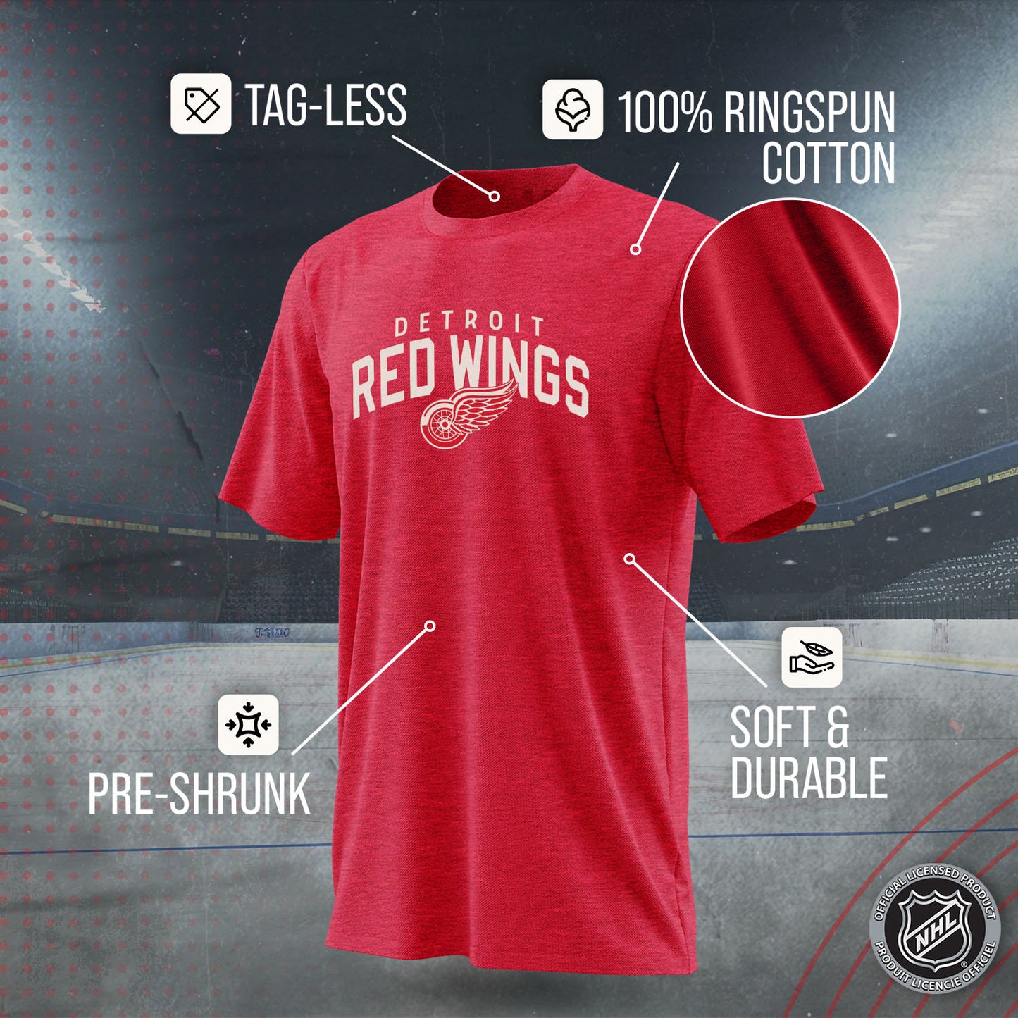 Detroit Red Wings NHL Adult Powerplay Heathered Unisex T-Shirt - Red