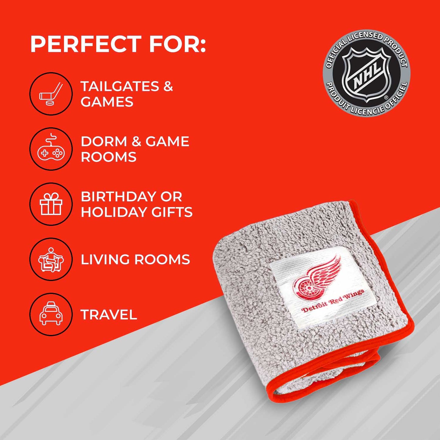 Detroit Red Wings NHL Silk Touch Sherpa Throw Blanket - Red