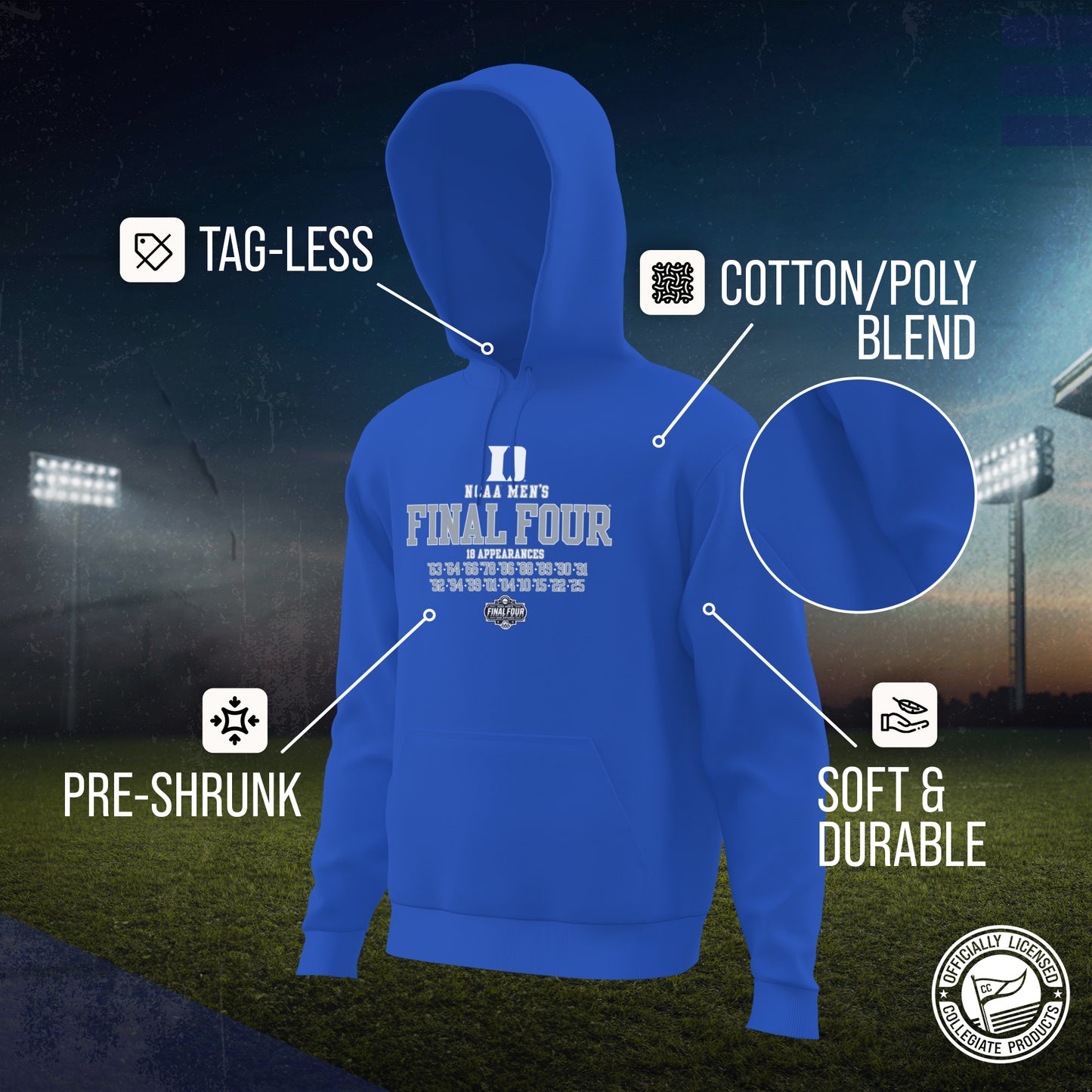 Duke Blue Devils 2025 NCAA Men's Basketball Tournament Built To Dance Hooded Sweatshirt - Royal