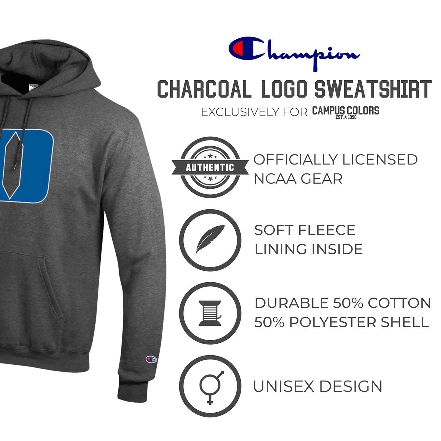 Duke Blue Devils Adult Mascot Fleece Hooded Sweatshirt - Charcoal