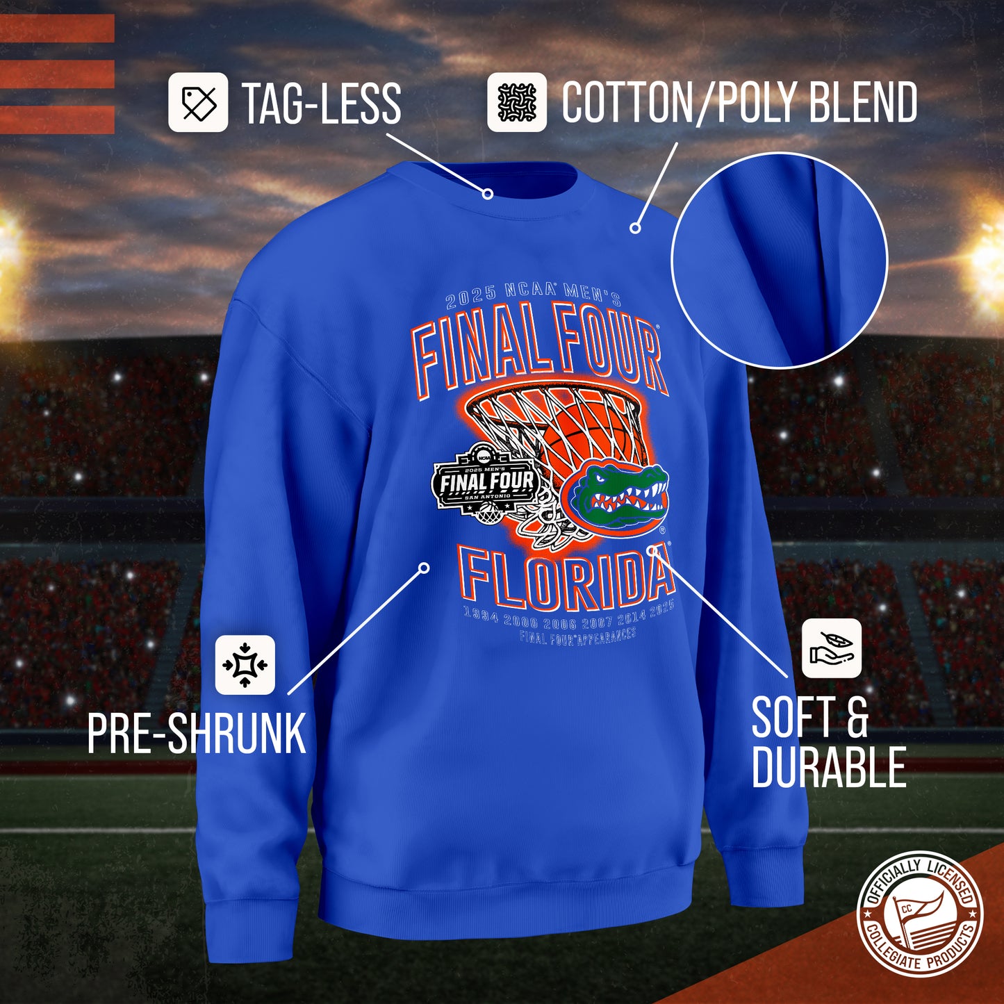 Florida Gators 2025 NCAA Men's Basketball Tournament Chasing Net Crewneck Sweatshirt - Royal