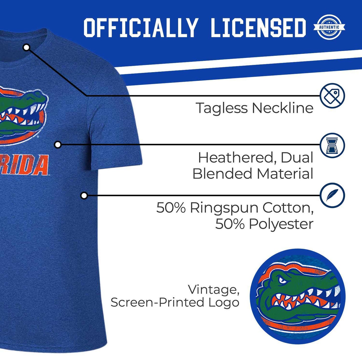Florida Gators Adult MVP Heathered Cotton Blend T-Shirt - Royal