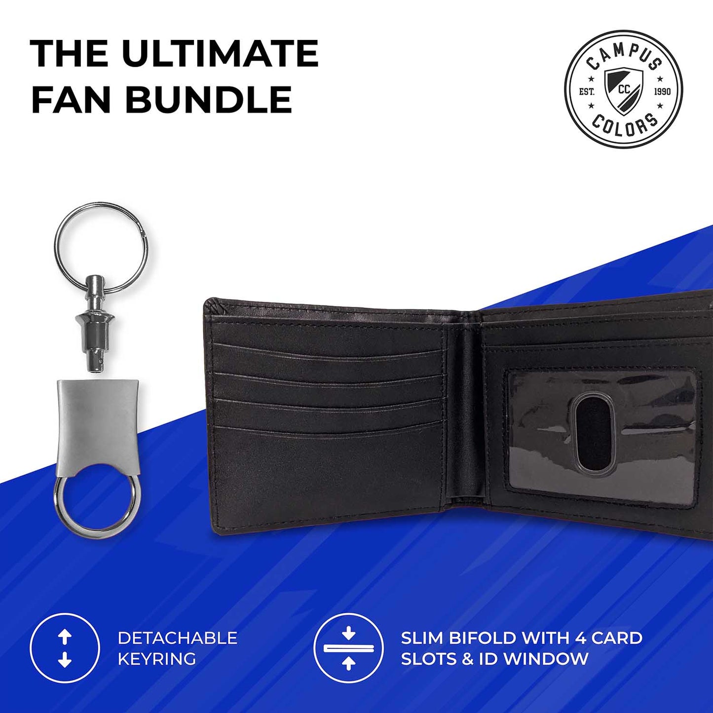 Florida Gators University Team Logo Mens Bi Fold Wallet and Unisex Valet Keychain Bundle - Black
