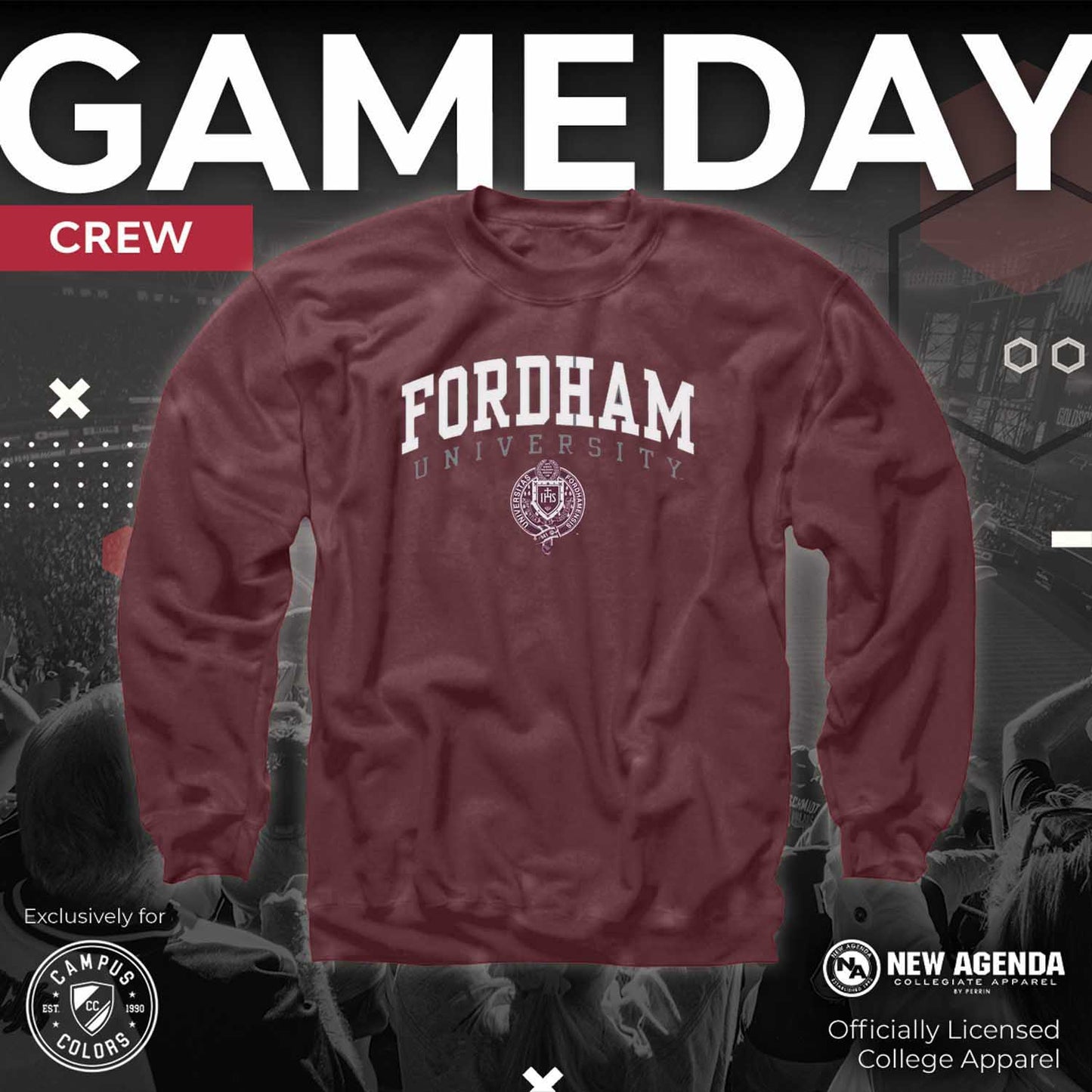 Fordham Rams Campus Colors Adult Arch & Logo Soft Style Gameday Crewneck Sweatshirt - Maroon