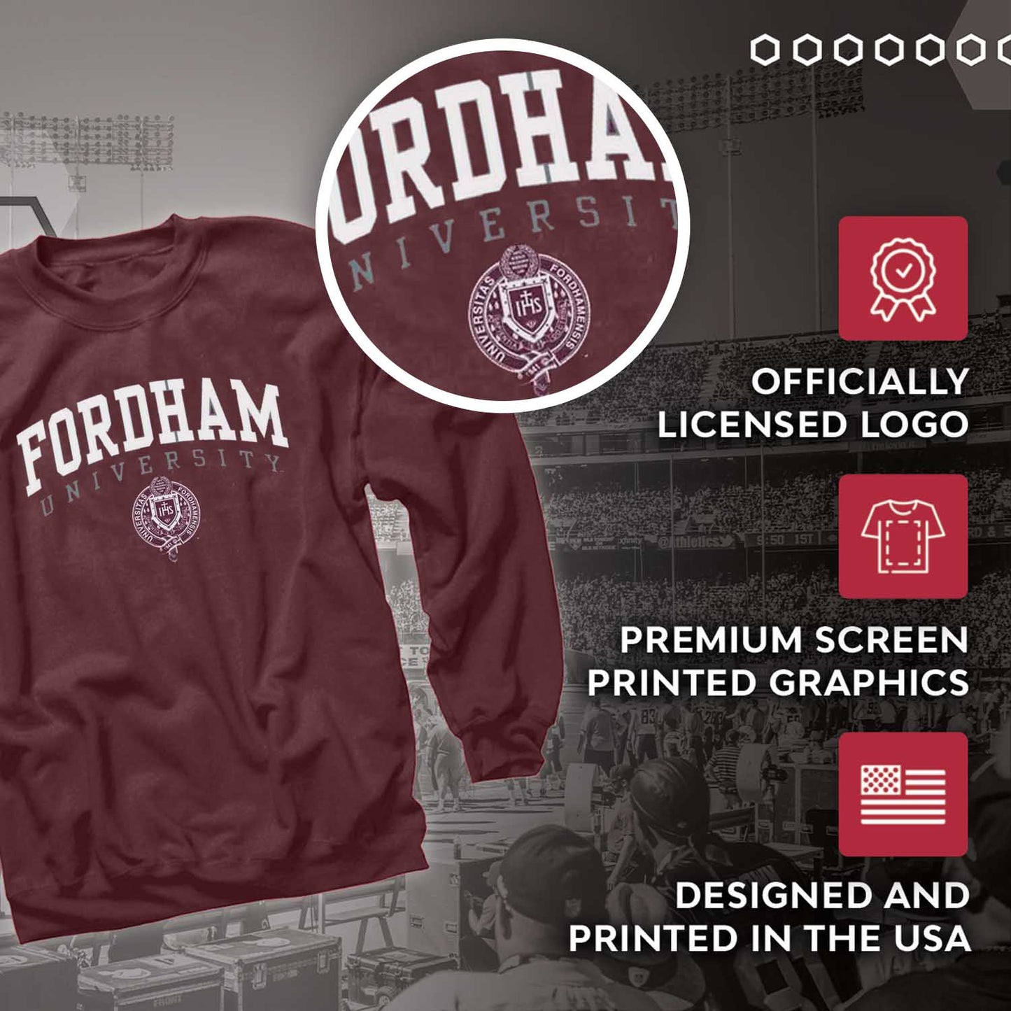 Fordham Rams Campus Colors Adult Arch & Logo Soft Style Gameday Crewneck Sweatshirt - Maroon