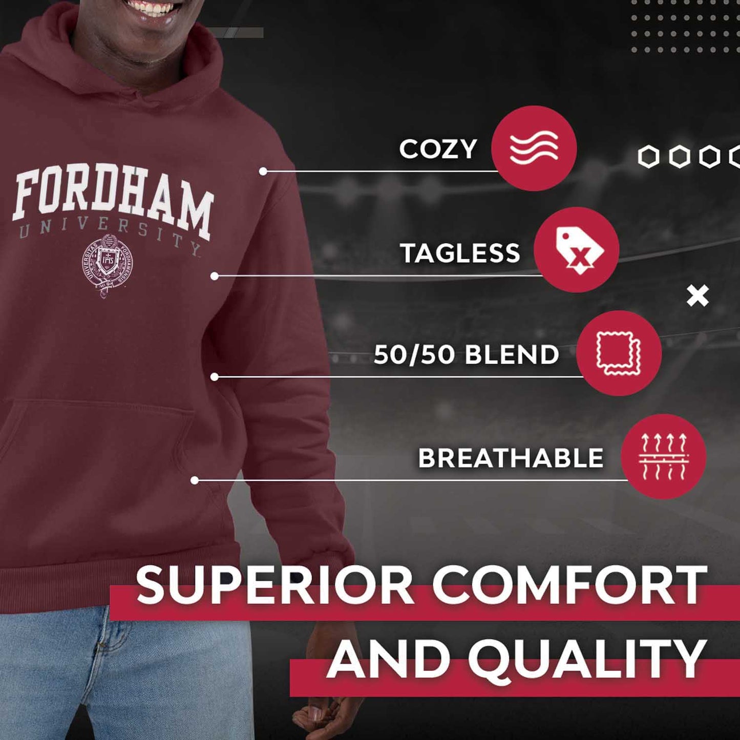 Fordham Rams Adult Arch & Logo Soft Style Gameday Hooded Sweatshirt - Maroon