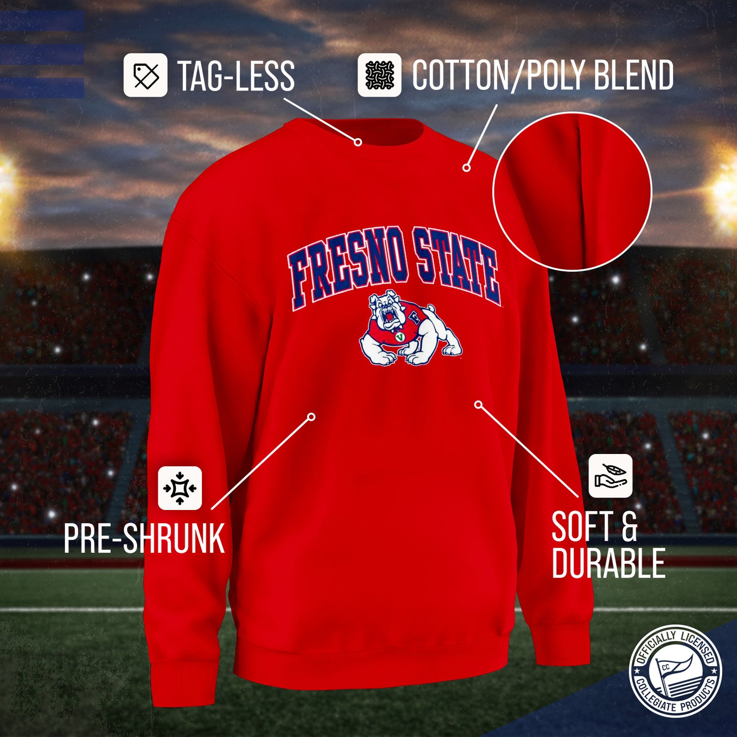 Fresno State Bulldogs Adult Arch & Logo Soft Style Gameday Crewneck Sweatshirt - Red