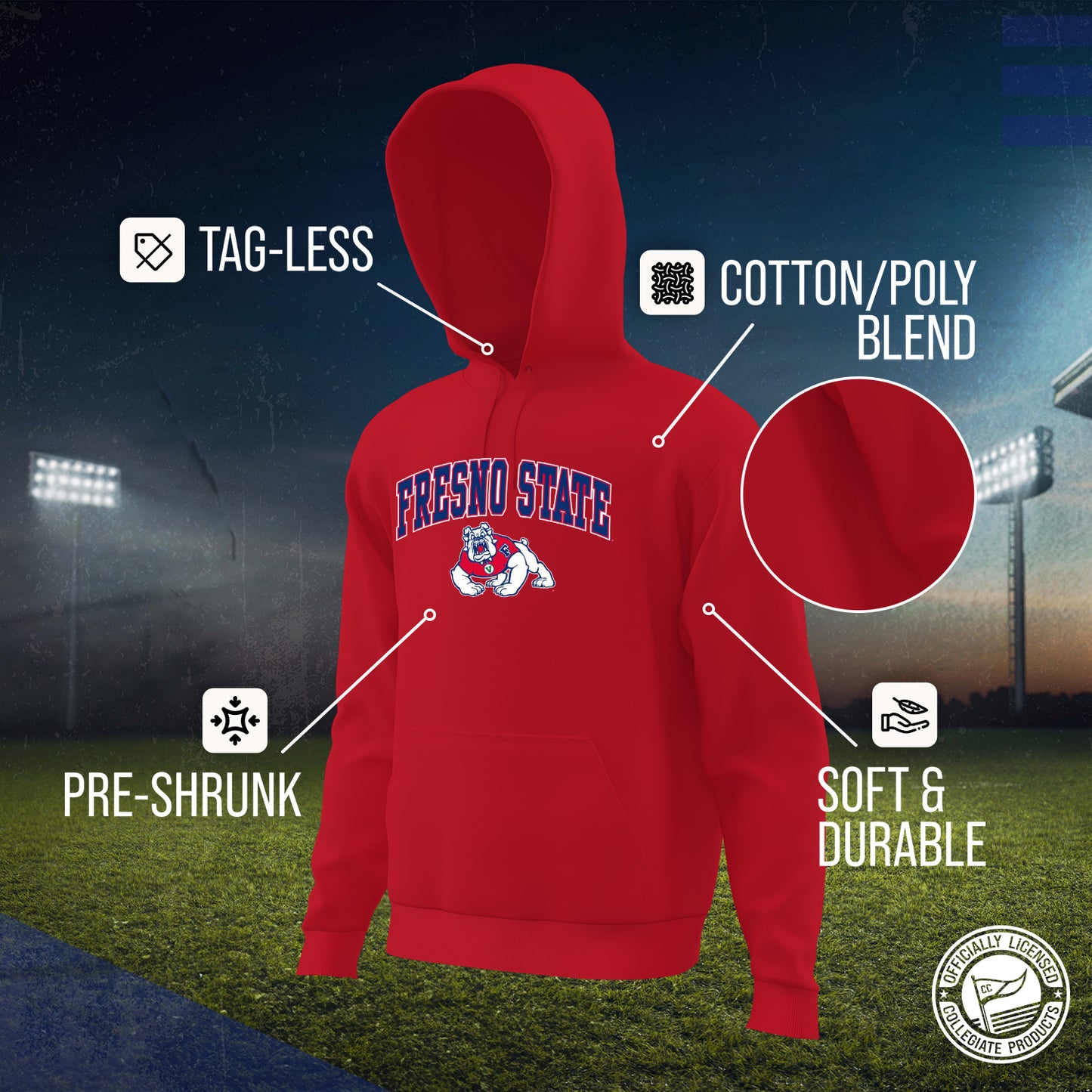 Fresno State Bulldogs Adult Arch & Logo Soft Style Gameday Hooded Sweatshirt - Red