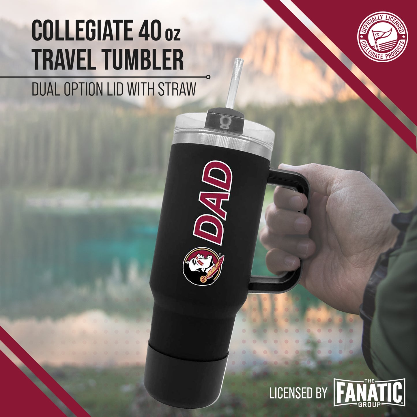 Florida State Seminoles Collegiate 40oz Stainless Steel Travel Tumbler with Handle for Dad - Black