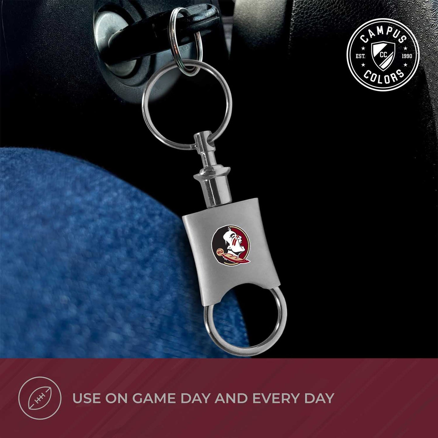 Florida State Seminoles University Team Logo Mens Bi Fold Wallet and Unisex Valet Keychain Bundle - Black