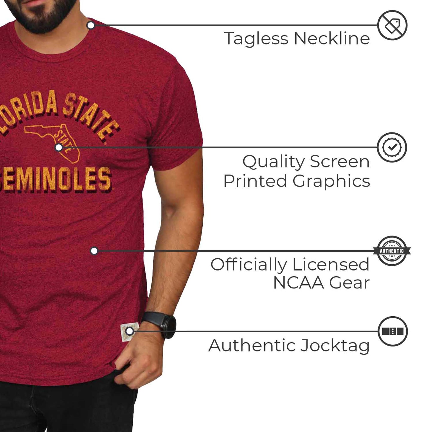 Florida State Seminoles Adult College Team Color T-Shirt - Crimson