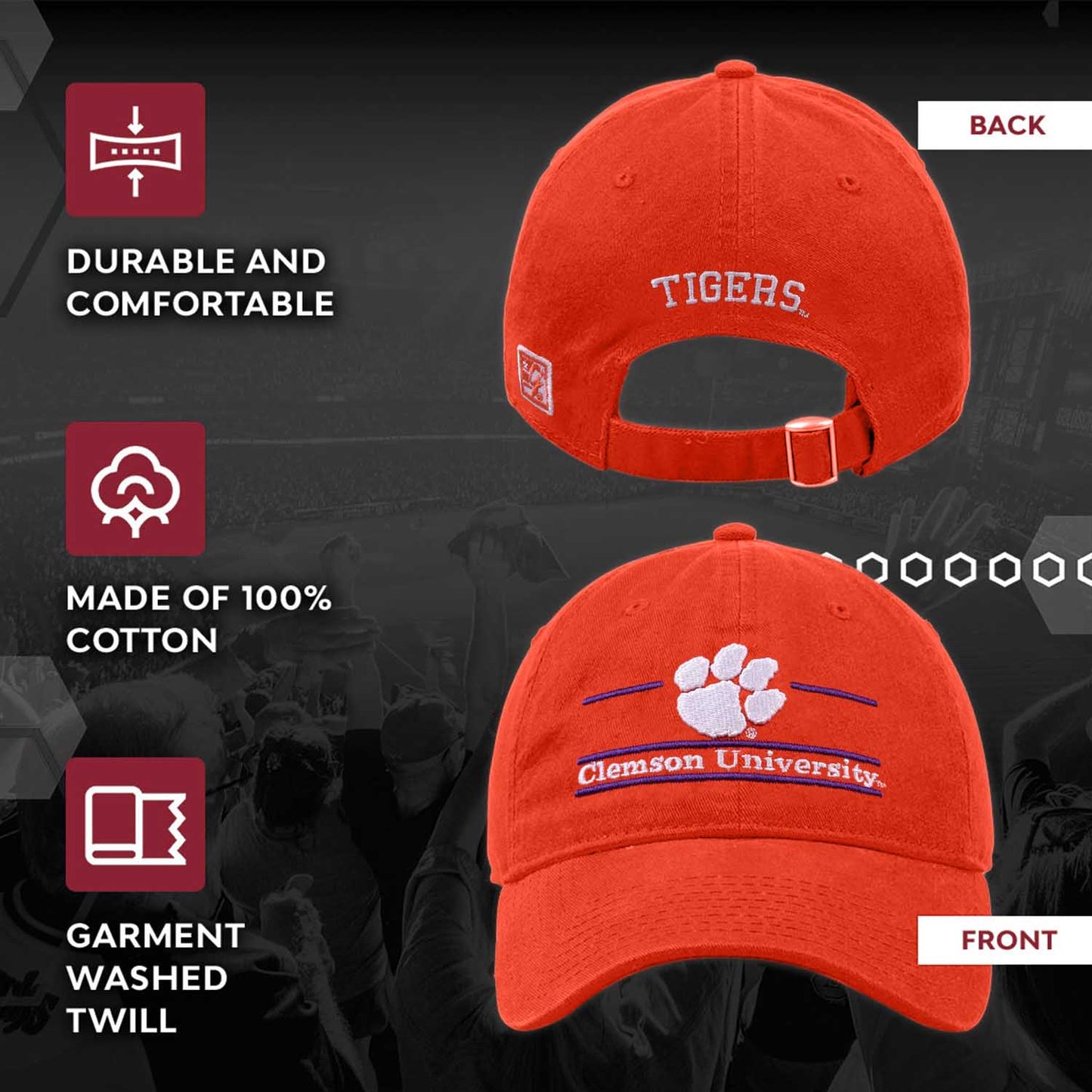 Clemson Tigers NCAA Adult Bar Hat - Orange