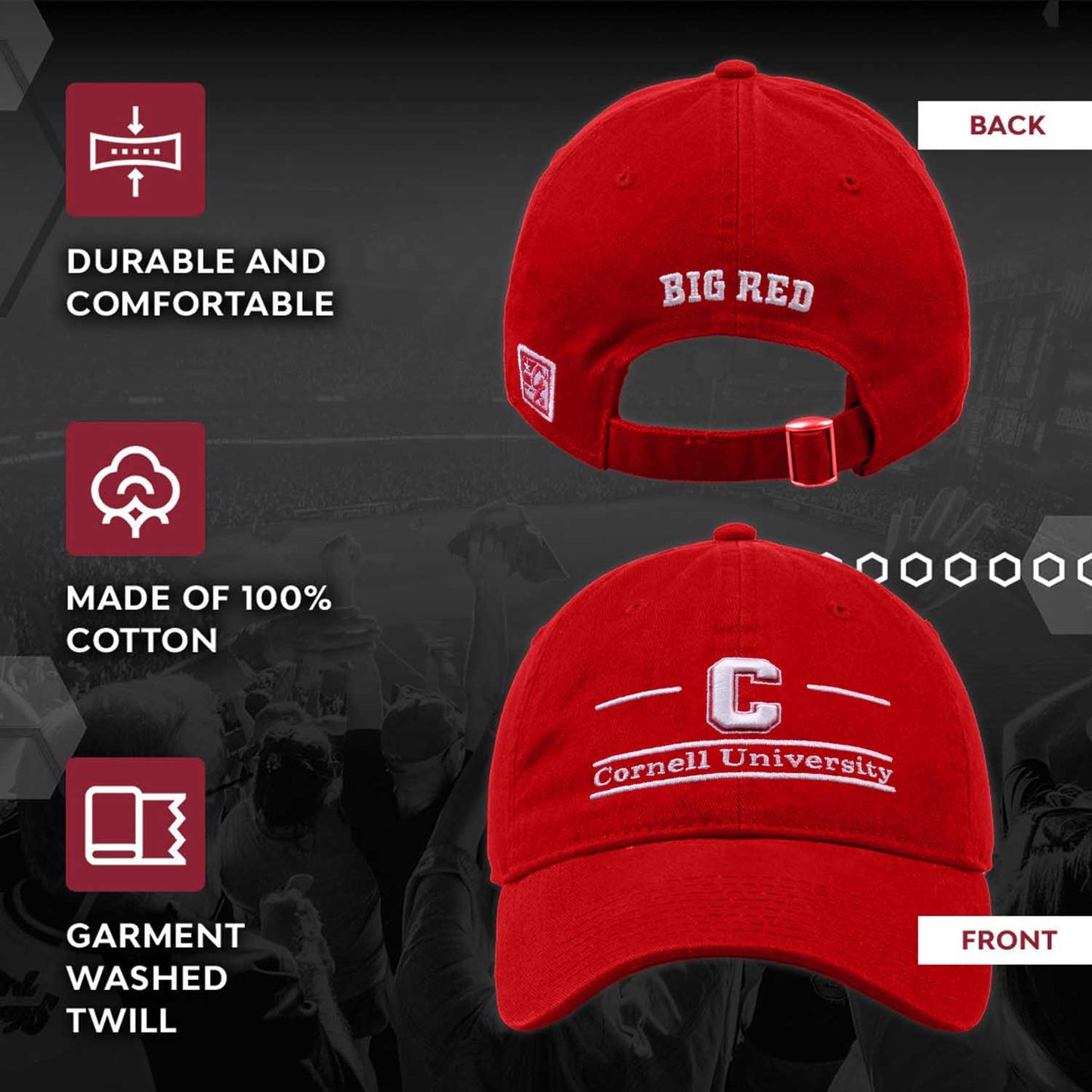 Cornell Big Red NCAA Adult Bar Hat - Red