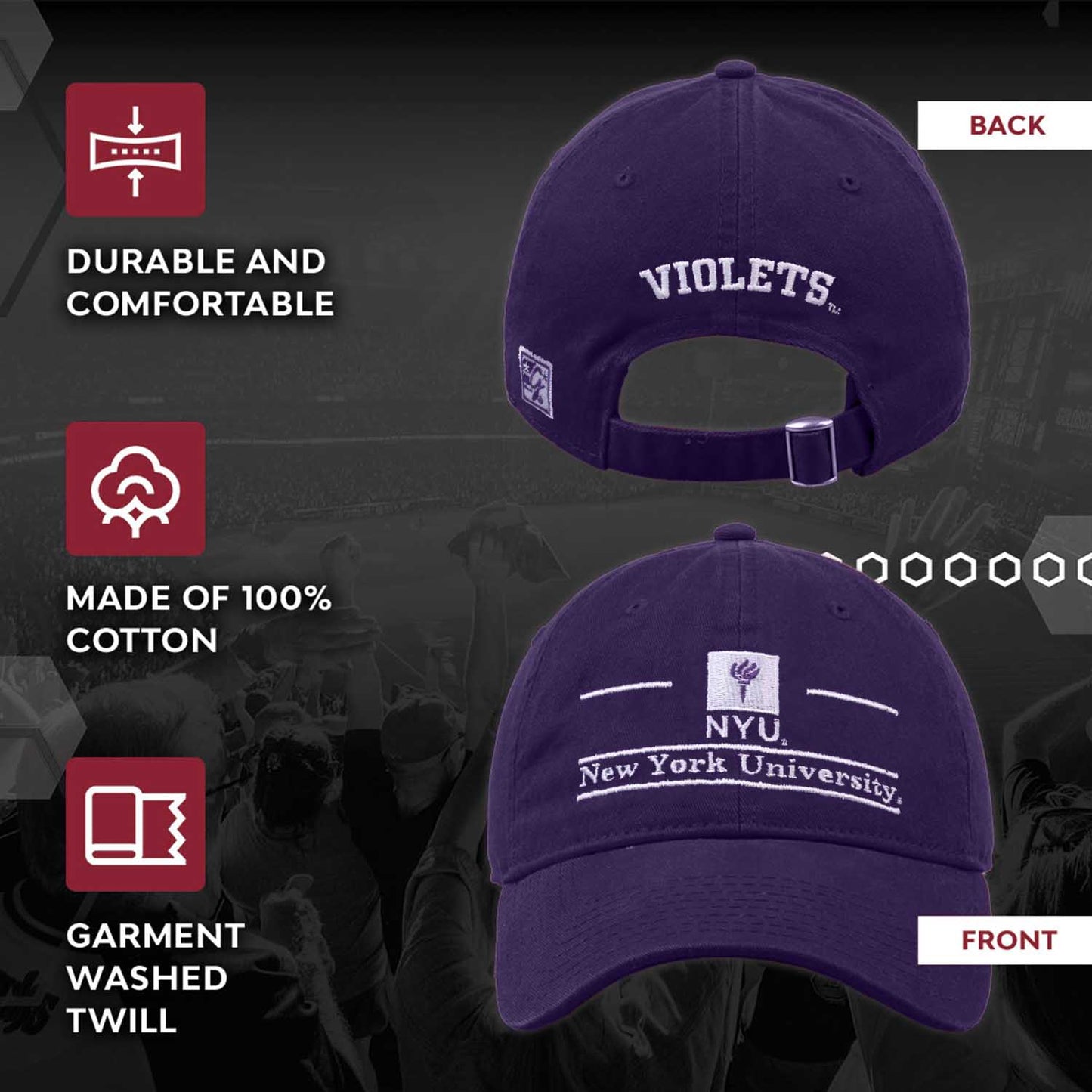 NYU Violets NCAA Adult Bar Hat - Purple