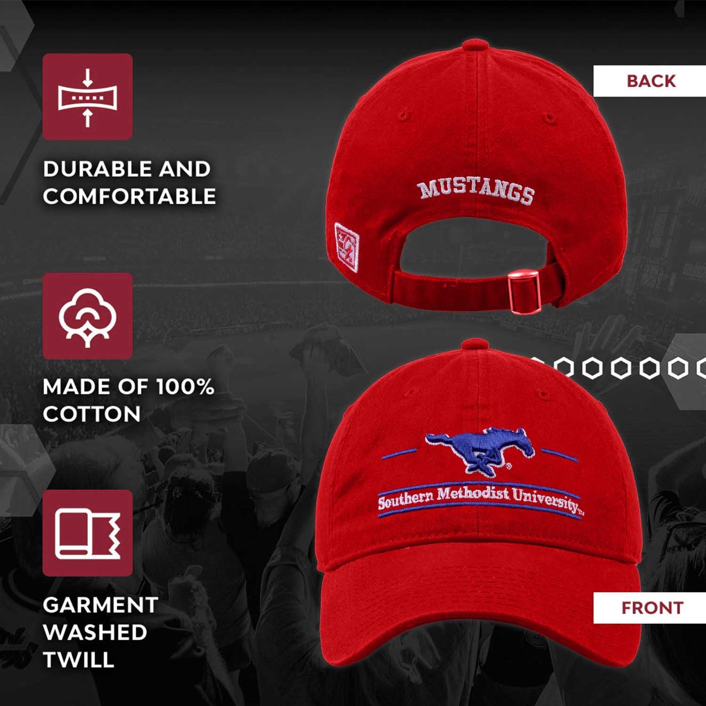 SMU Mustangs NCAA Adult Bar Hat - Red