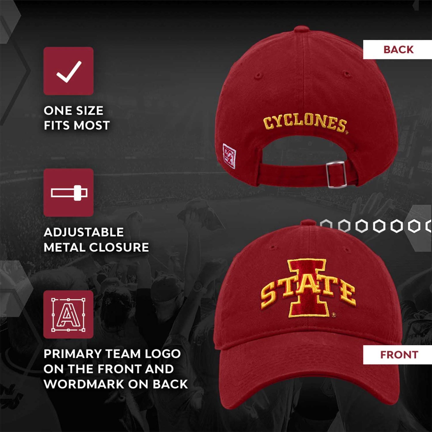 Iowa State Cyclones NCAA Adult Relaxed Fit Logo Hat - Cardinal